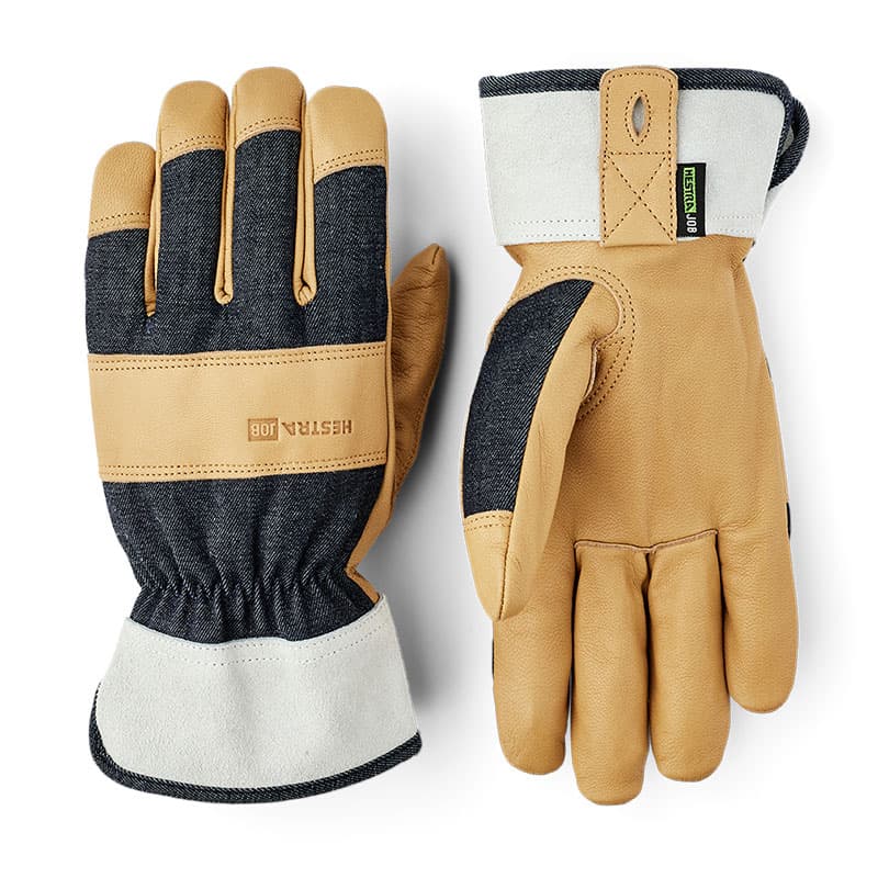 Arbetshandske Classic Denim stl 8, slitstarkt getskinn med denim och krage