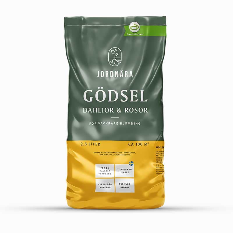 Gödsel Dahlior & Rosor Jordnöra, 2,5 liter. Specialgödsel med biokol. Tillverkat i sverige.