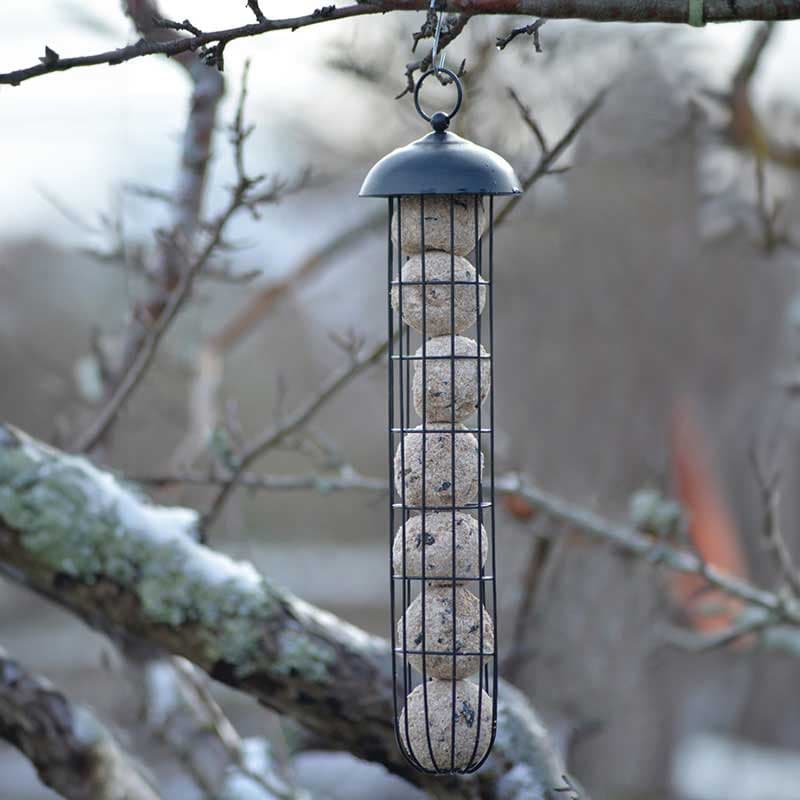 Fågelmatare talgboll Tube svart 45cm, rymmer 7 bollar svart metall Ø10 cm