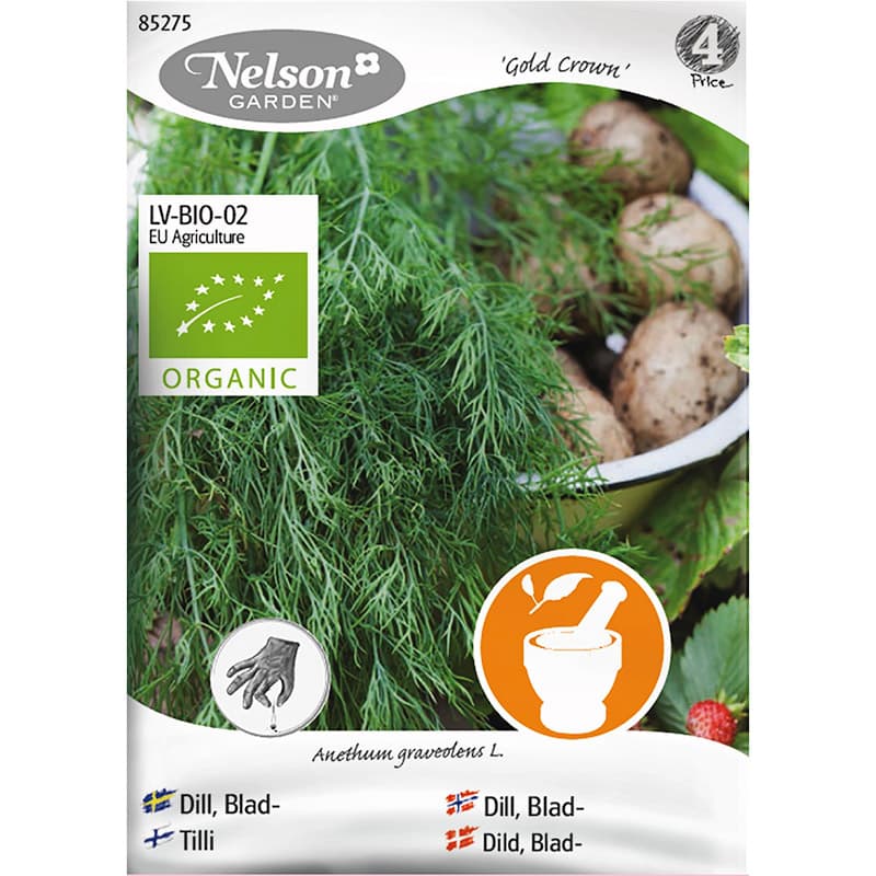 Bladdill Gold Crown, ekologisk, mörkgröna blad, höjd 20-30 cm, växtläge sol, 1680 frön.