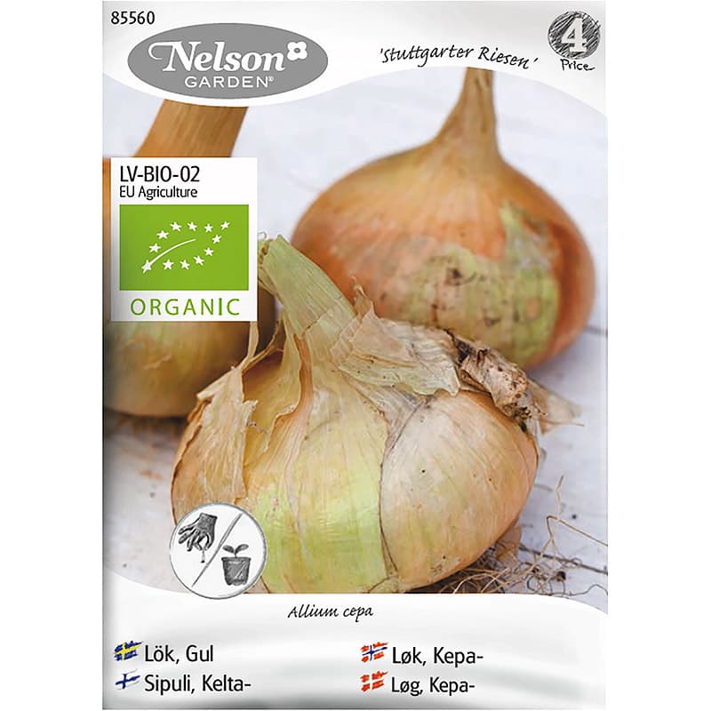 Gul lök 'Stuttgarter Riesen', ekologisk, gul, smakrik, växtläge: sol, 510 frön, räcker till 4-5 meter.