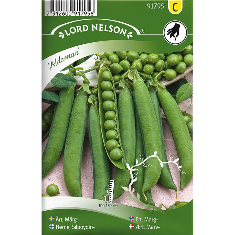 Märgärt 'Alderman', högvuxen, 100-150 cm, sol, riklig skörd, lättodlad.