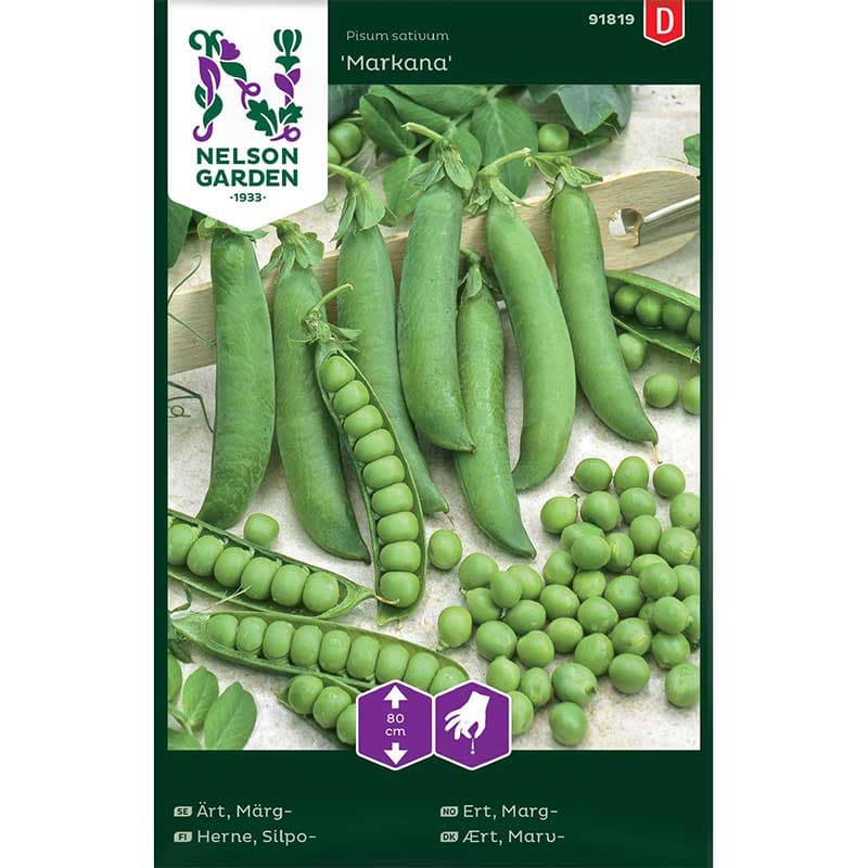 Märgärt 'Markana', grön, 7-8 cm baljor, 80 cm hög, sol, lättodlad, 3-4 meter.