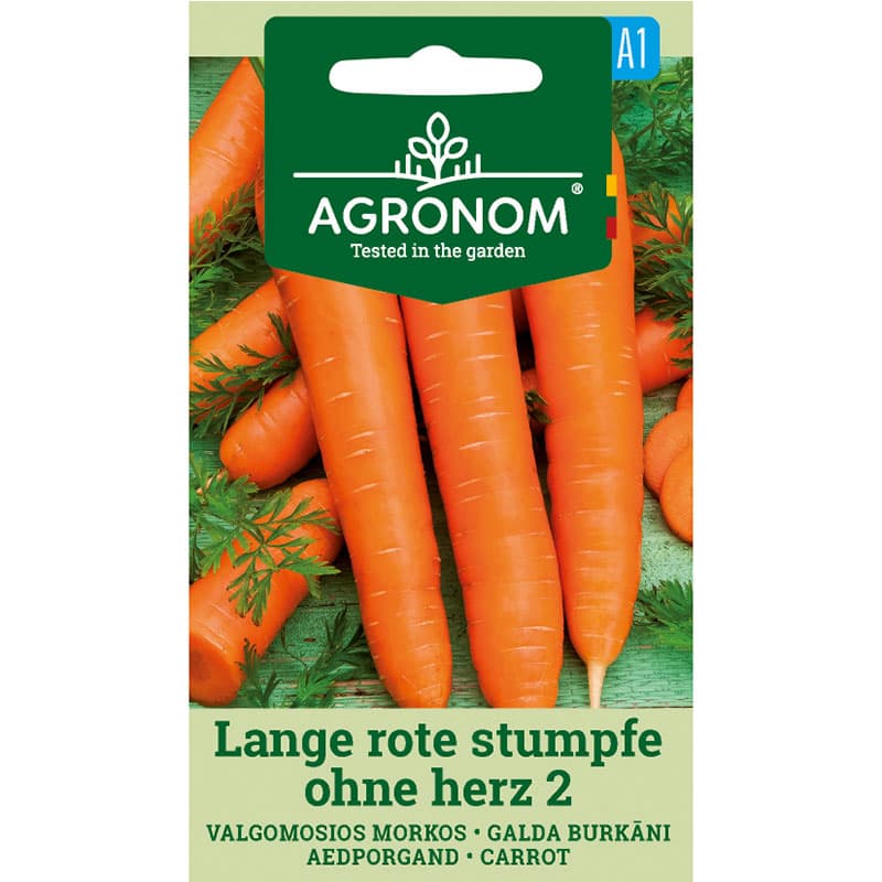 Morot 'Lange Rote Stumpfe Ohne Herz 2', orange färg, lång rot, trubbig spets, 3 gram frön.