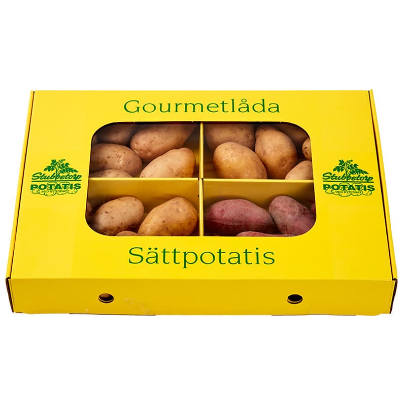 Gourmétlådan, sättpotatis, 1 kg fyra sorter delikatesspotatis mix tidig och fast