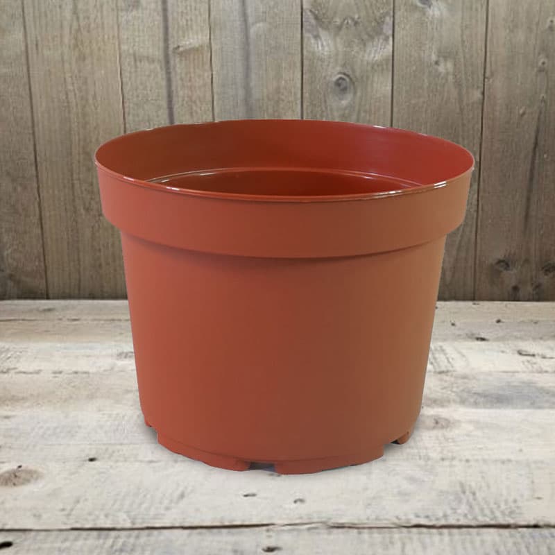 Plastkruka 29 cm, terrakottafärgad, diameter 29 cm, rymmer 10 liter, stabil, passar för träd och buskar.