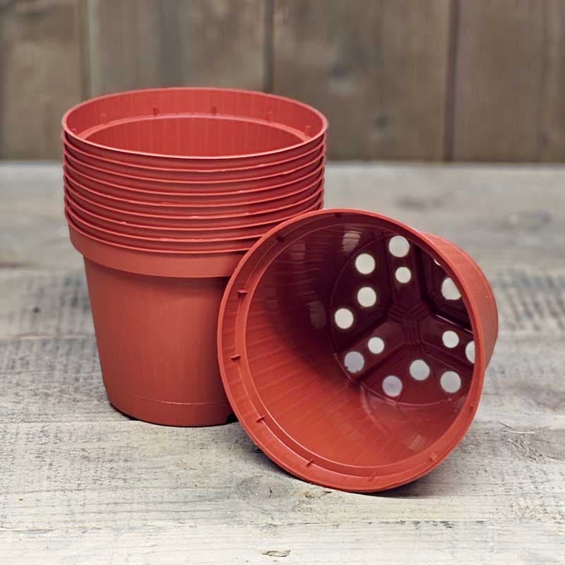 Plastkruka rund 12 cm, terrakotta, Ø12 x H10 cm, återvunnen plast, dränerande botten, 10 st.