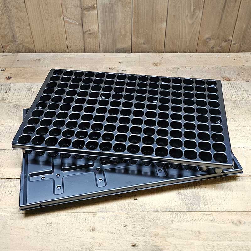 Pluggbrätte 150 celler, 33x51 cm, 30 mm diameter, 43 mm djup, underbevattning, 100% återvunnet.